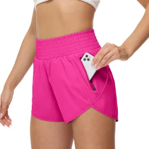 Aurefin High Waisted Athletic Shorts for Women, Quick Dry Running Shorts with Pocket and Liner Gym Workout Shorts for Summer