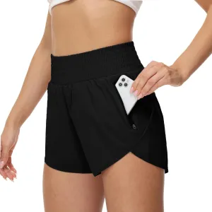 Aurefin High Waisted Athletic Shorts for Women, Quick Dry Running Shorts with Pocket and Liner Gym Workout Shorts for Summer