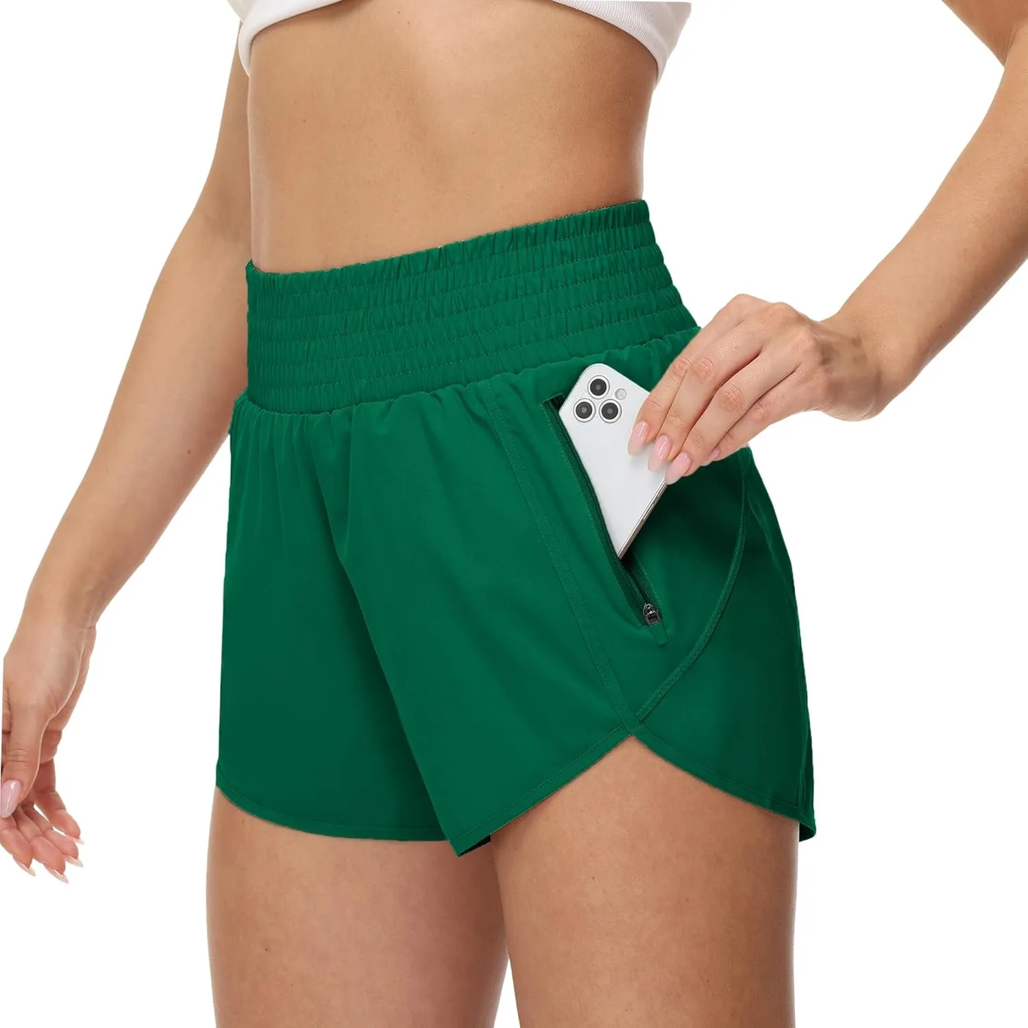 Aurefin High Waisted Athletic Shorts for Women, Quick Dry Running Shorts with Pocket and Liner Gym Workout Shorts for Summer