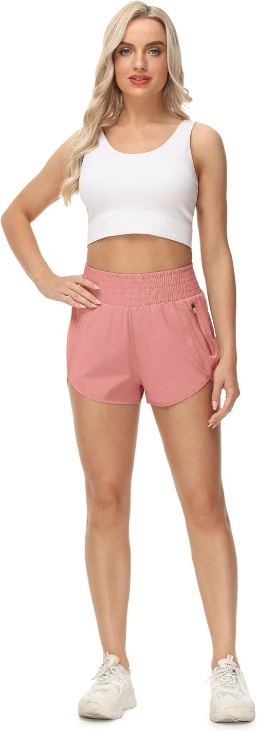Aurefin High Waisted Athletic Shorts for Women, Quick Dry Running Shorts with Pocket and Liner Gym Workout Shorts for Summer