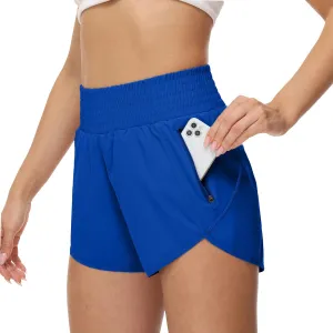 Aurefin High Waisted Athletic Shorts for Women, Quick Dry Running Shorts with Pocket and Liner Gym Workout Shorts for Summer