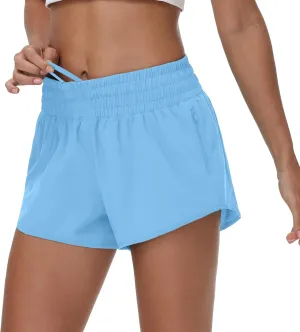 Aurefin High Waisted Athletic Shorts for Women, Quick Dry Running Shorts with Zip Pocket and Liner Womens Gym Workout Shorts
