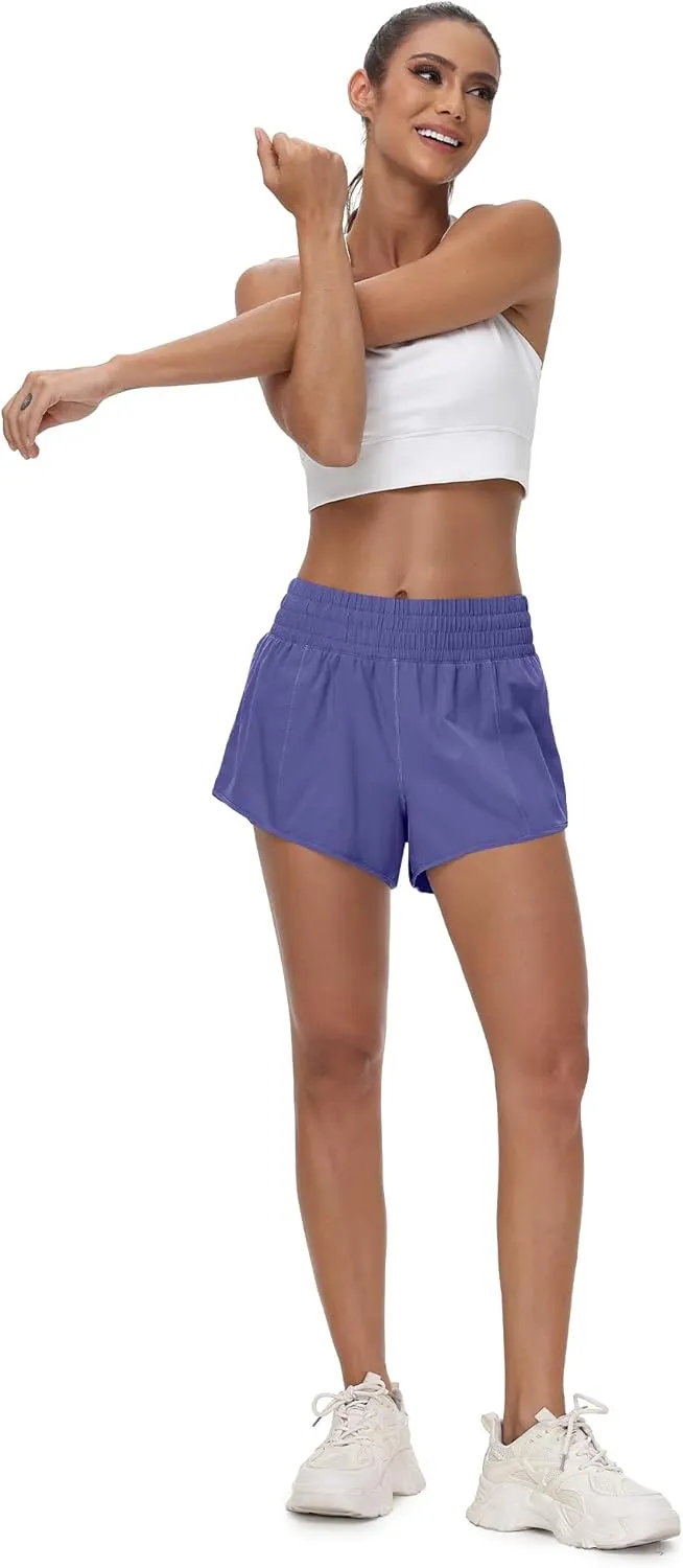 Aurefin High Waisted Athletic Shorts for Women, Quick Dry Running Shorts with Zip Pocket and Liner Womens Gym Workout Shorts