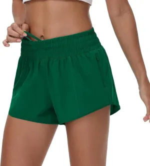 Aurefin High Waisted Athletic Shorts for Women, Quick Dry Running Shorts with Zip Pocket and Liner Womens Gym Workout Shorts