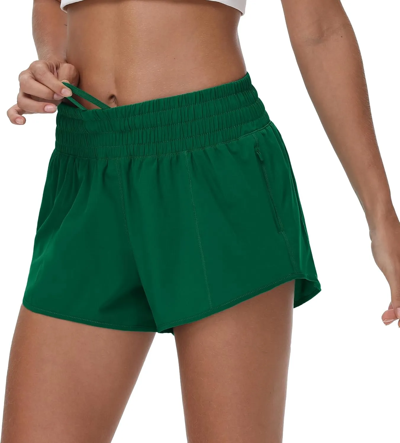 Aurefin High Waisted Athletic Shorts for Women, Quick Dry Running Shorts with Zip Pocket and Liner Womens Gym Workout Shorts