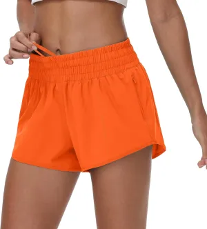 Aurefin High Waisted Athletic Shorts for Women, Quick Dry Running Shorts with Zip Pocket and Liner Womens Gym Workout Shorts