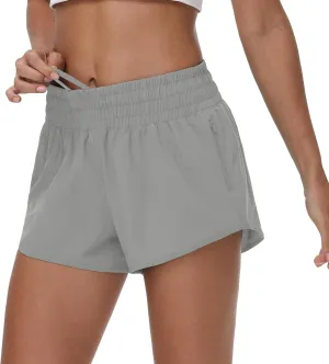 Aurefin High Waisted Athletic Shorts for Women, Quick Dry Running Shorts with Zip Pocket and Liner Womens Gym Workout Shorts