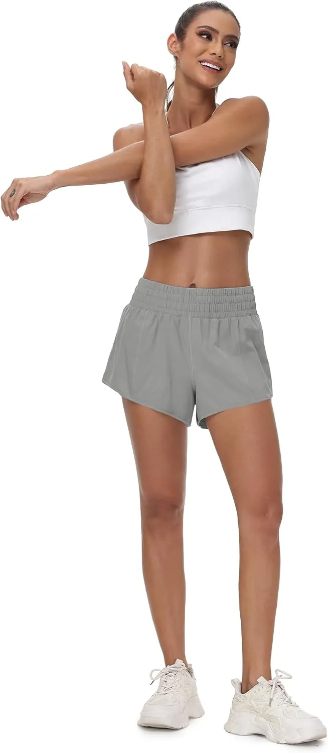 Aurefin High Waisted Athletic Shorts for Women, Quick Dry Running Shorts with Zip Pocket and Liner Womens Gym Workout Shorts