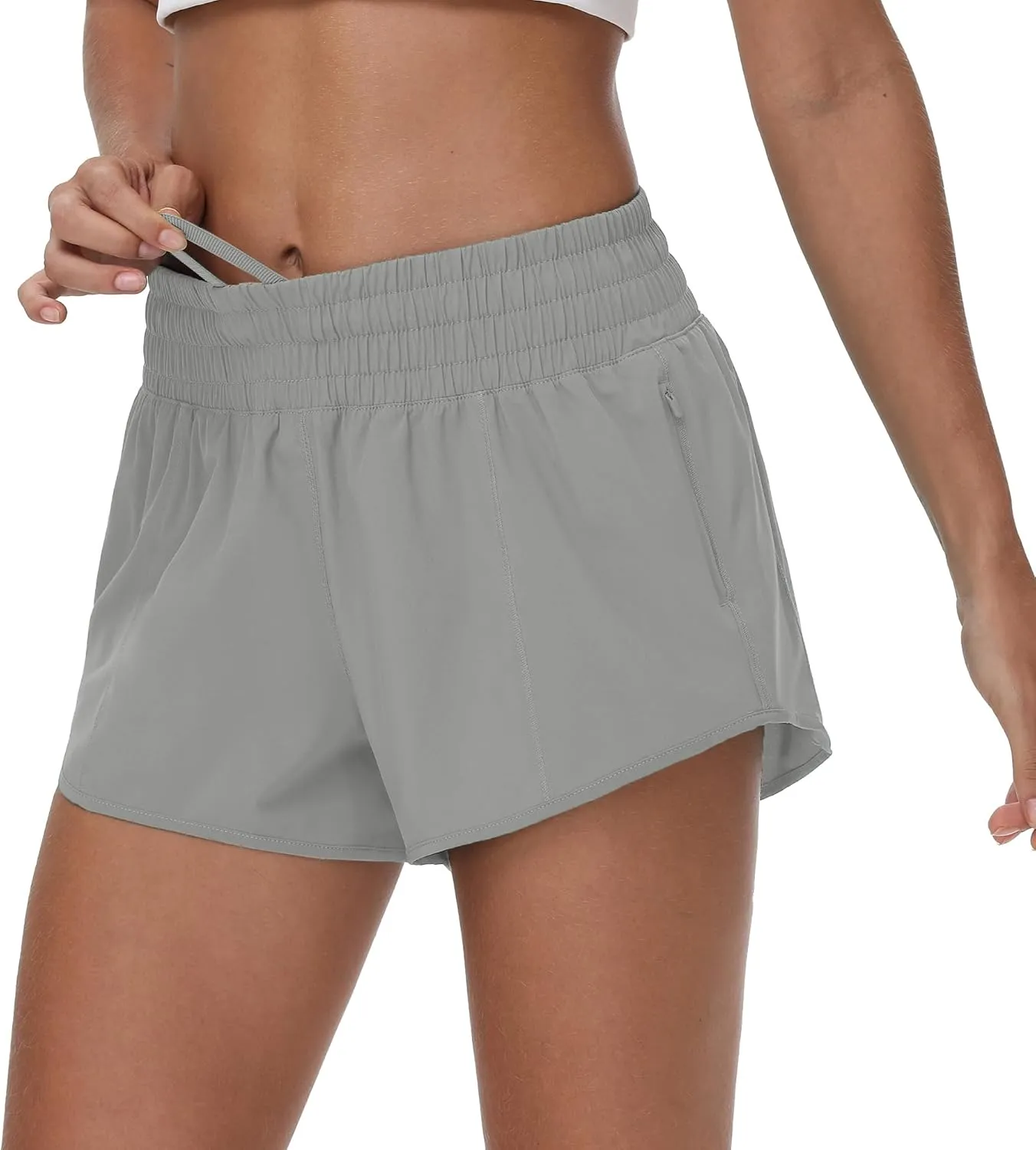 Aurefin High Waisted Athletic Shorts for Women, Quick Dry Running Shorts with Zip Pocket and Liner Womens Gym Workout Shorts