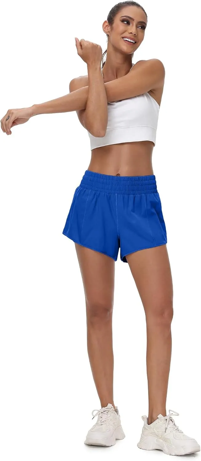 Aurefin High Waisted Athletic Shorts for Women, Quick Dry Running Shorts with Zip Pocket and Liner Womens Gym Workout Shorts