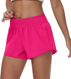 Aurefin High Waisted Athletic Shorts for Women, Quick Dry Running Shorts with Zip Pocket and Liner Womens Gym Workout Shorts