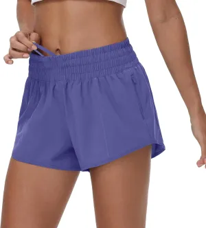 Aurefin High Waisted Athletic Shorts for Women, Quick Dry Running Shorts with Zip Pocket and Liner Womens Gym Workout Shorts