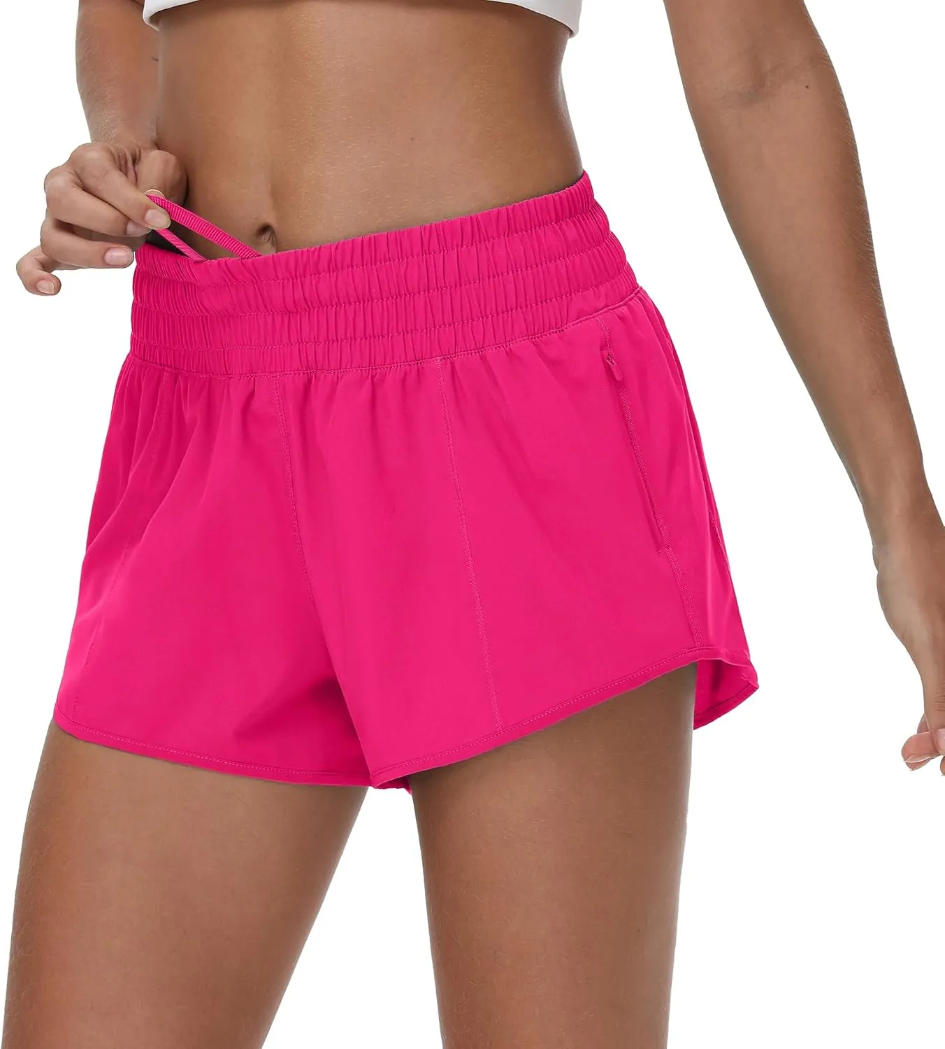 Aurefin High Waisted Athletic Shorts for Women, Quick Dry Running Shorts with Zip Pocket and Liner Womens Gym Workout Shorts