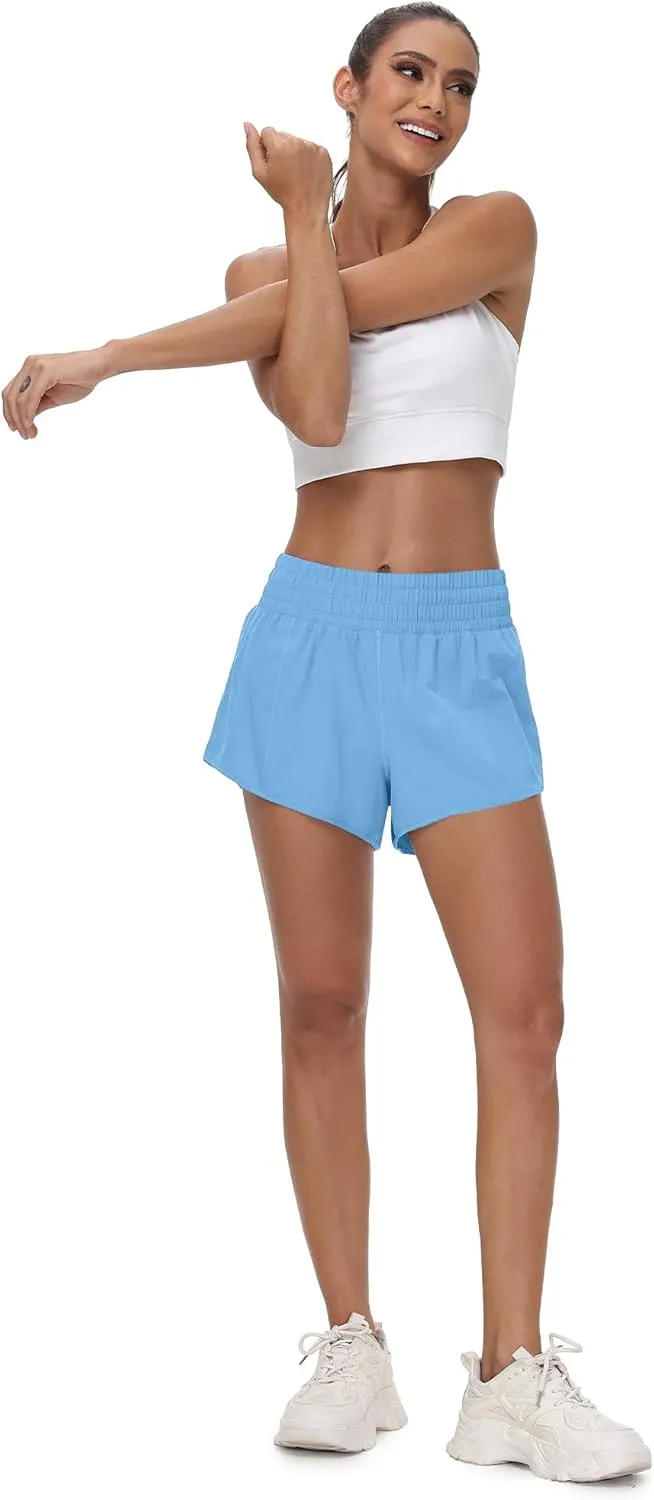 Aurefin High Waisted Athletic Shorts for Women, Quick Dry Running Shorts with Zip Pocket and Liner Womens Gym Workout Shorts