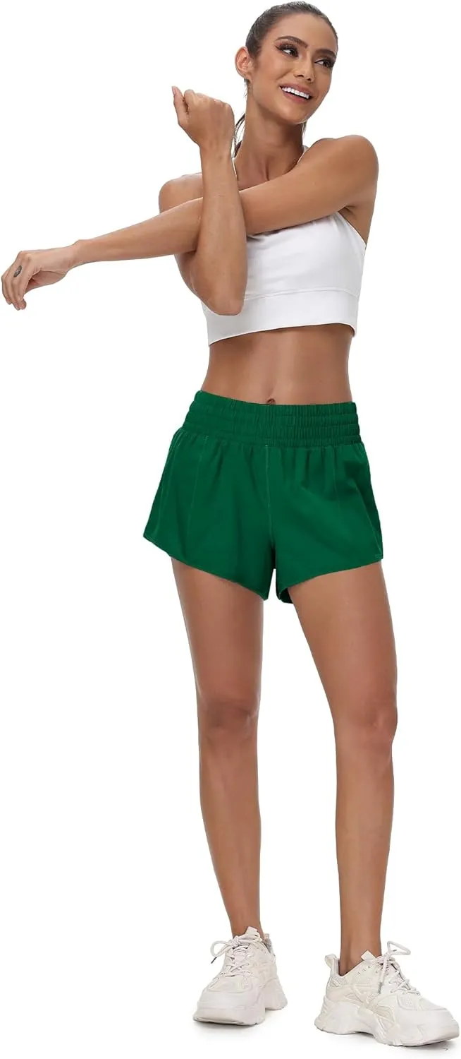 Aurefin High Waisted Athletic Shorts for Women, Quick Dry Running Shorts with Zip Pocket and Liner Womens Gym Workout Shorts