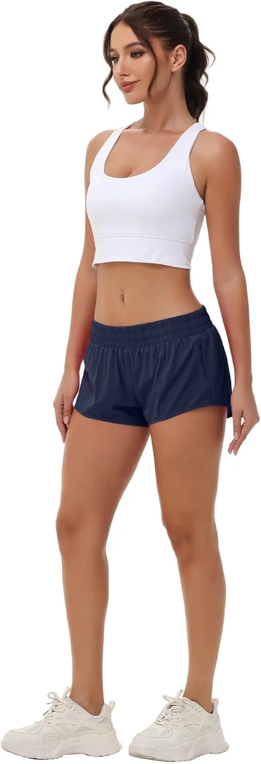 Aurefin Lightweight Athletic Shorts for Women, Quick Dry Running Shorts with Zip Pocket and Liner Womens Gym Workout Shorts