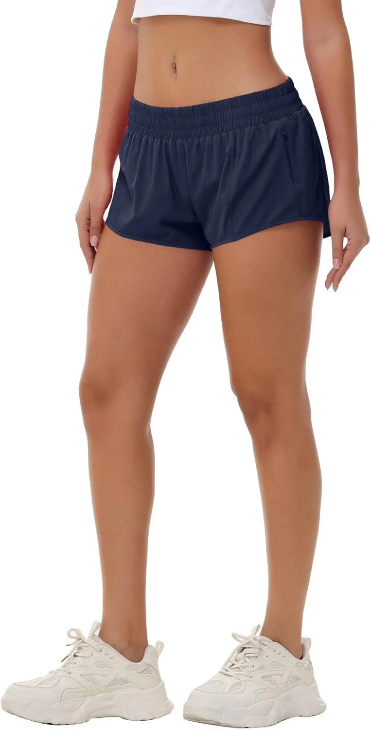 Aurefin Lightweight Athletic Shorts for Women, Quick Dry Running Shorts with Zip Pocket and Liner Womens Gym Workout Shorts