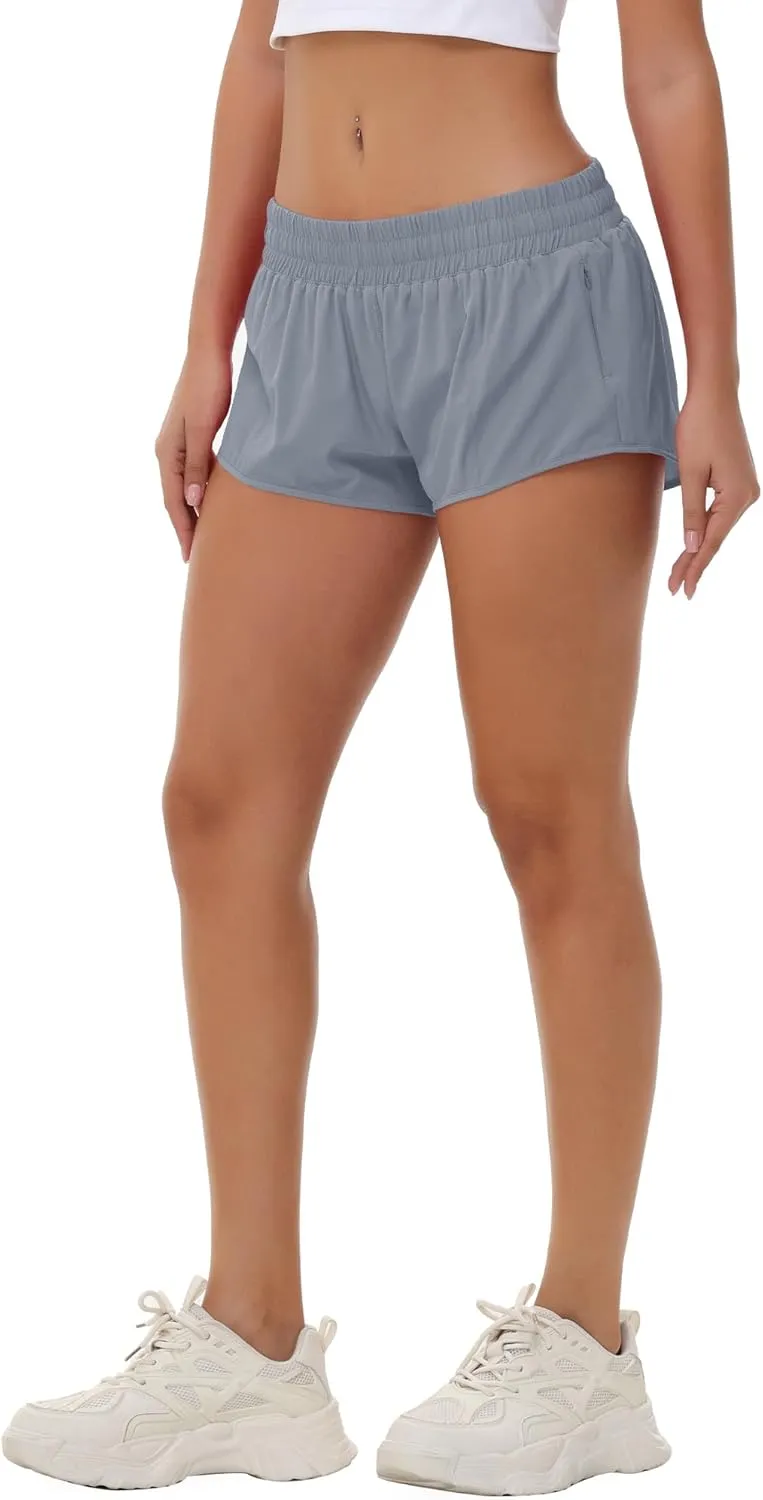 Aurefin Lightweight Athletic Shorts for Women, Quick Dry Running Shorts with Zip Pocket and Liner Womens Gym Workout Shorts