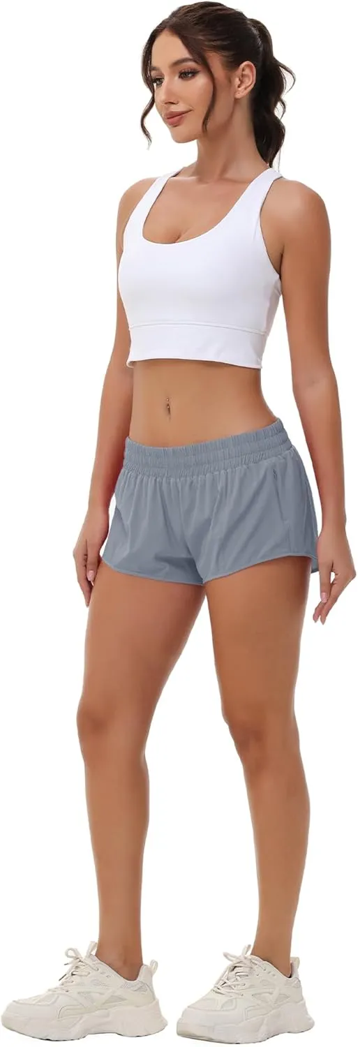 Aurefin Lightweight Athletic Shorts for Women, Quick Dry Running Shorts with Zip Pocket and Liner Womens Gym Workout Shorts