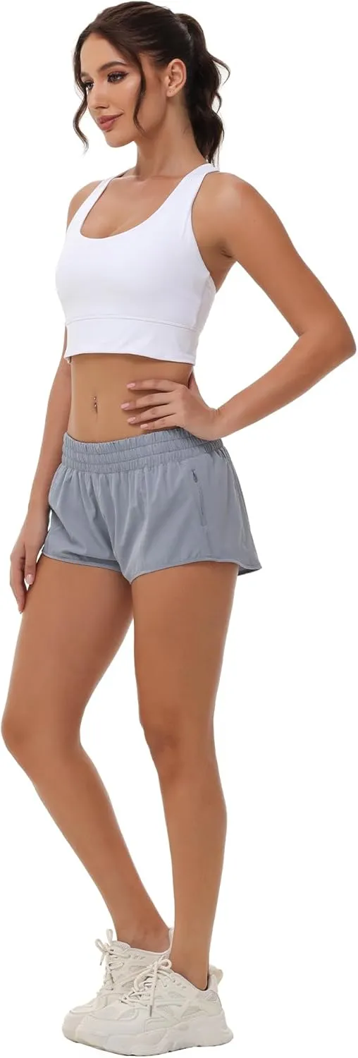 Aurefin Lightweight Athletic Shorts for Women, Quick Dry Running Shorts with Zip Pocket and Liner Womens Gym Workout Shorts