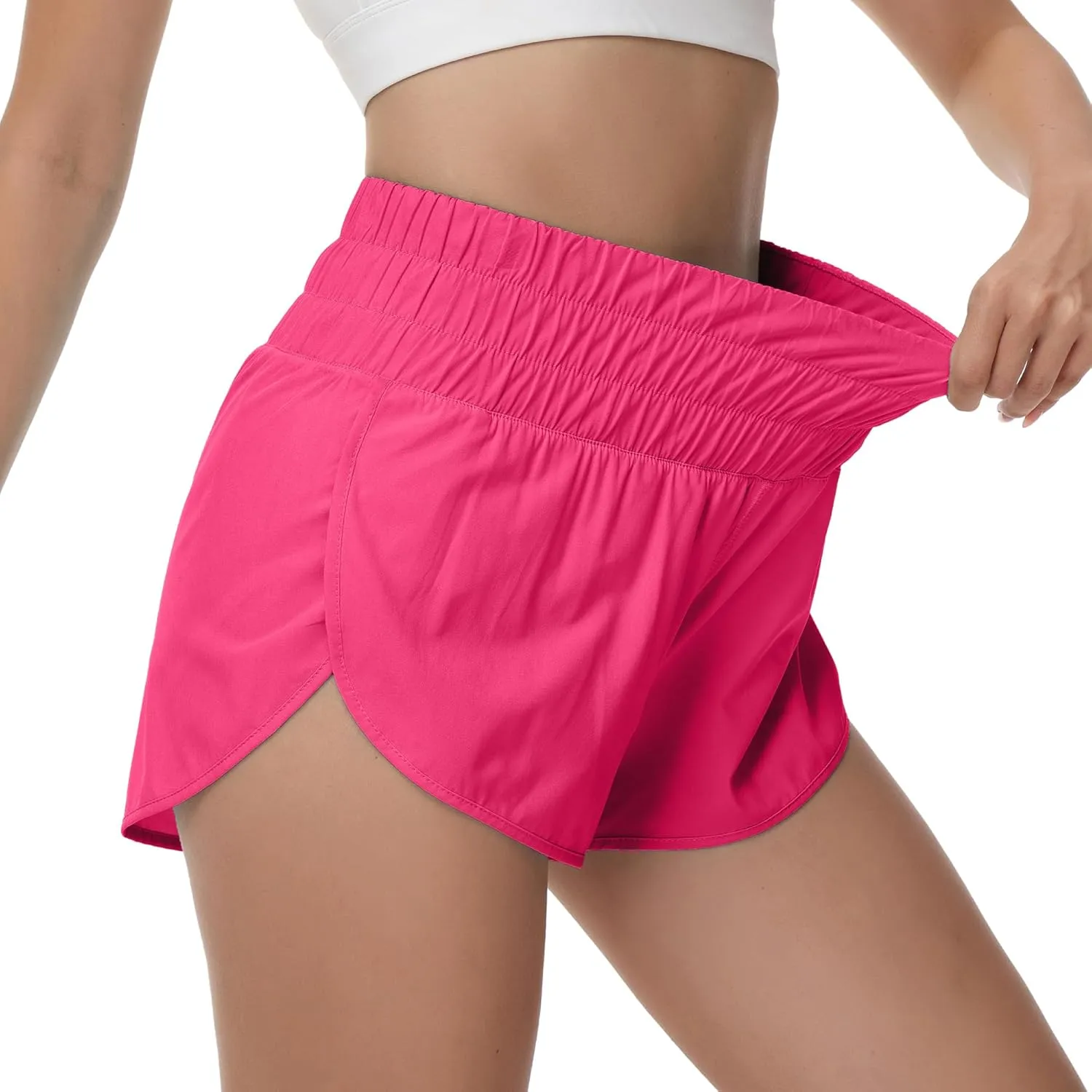 Aurefin Womens High Waisted Running Shorts,Quick Dry Split Athletic Shorts for Women Gym Workout Shorts with Mesh Liner