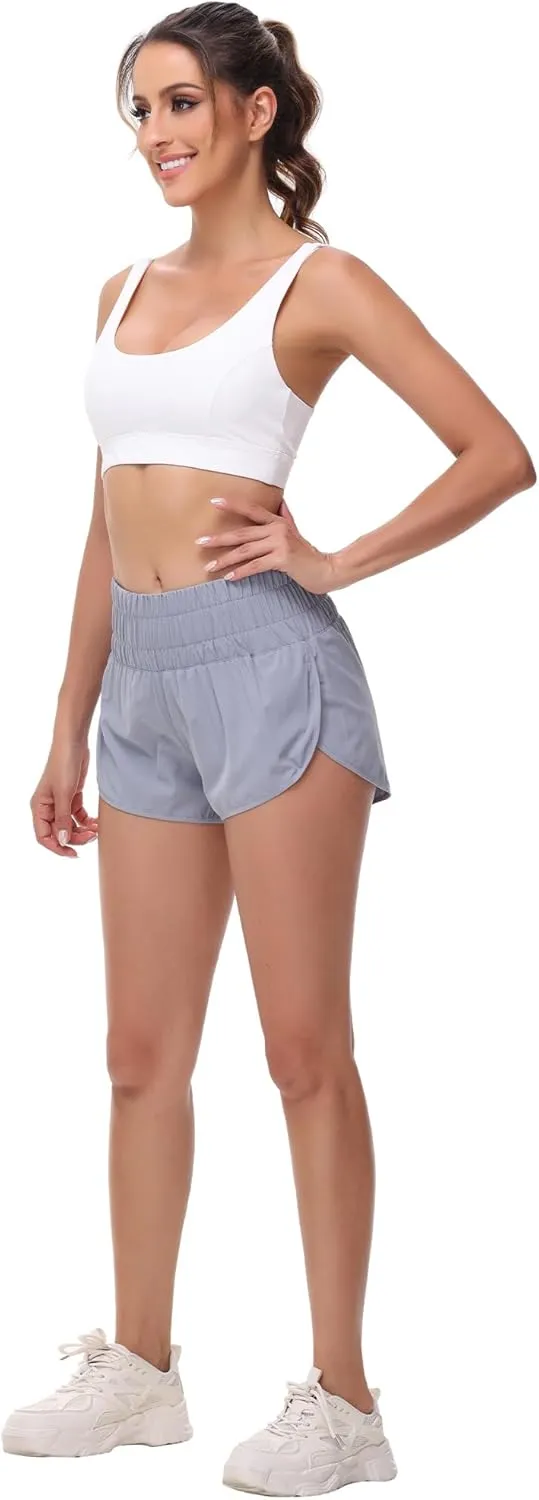 Aurefin Womens High Waisted Running Shorts,Quick Dry Split Athletic Shorts for Women Gym Workout Shorts with Mesh Liner
