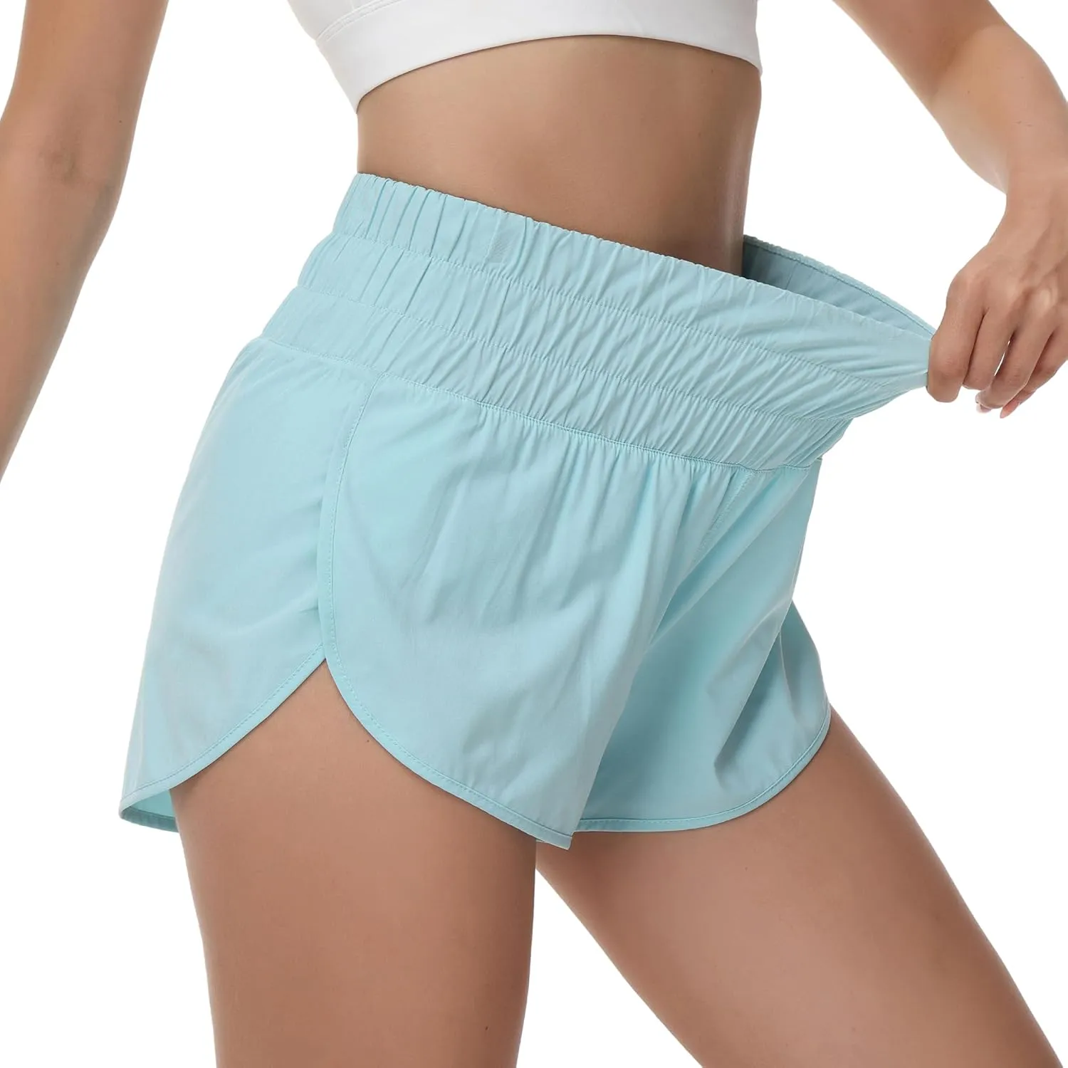 Aurefin Womens High Waisted Running Shorts,Quick Dry Split Athletic Shorts for Women Gym Workout Shorts with Mesh Liner
