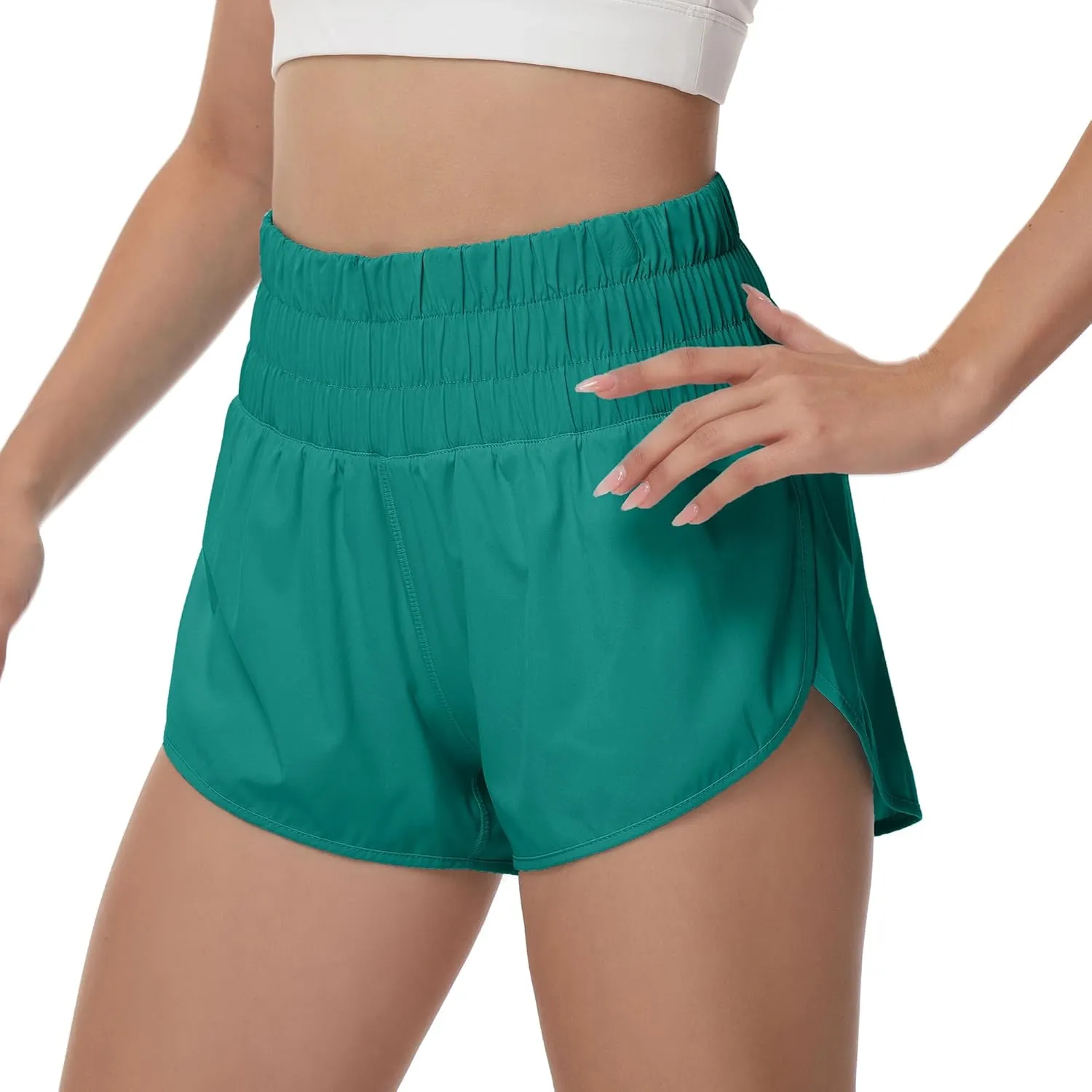 Aurefin Womens High Waisted Running Shorts,Quick Dry Split Athletic Shorts for Women Gym Workout Shorts with Mesh Liner