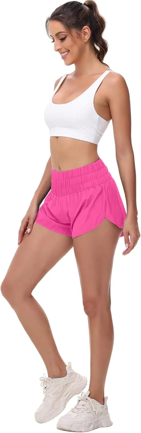 Aurefin Womens High Waisted Running Shorts,Quick Dry Split Athletic Shorts for Women Gym Workout Shorts with Mesh Liner