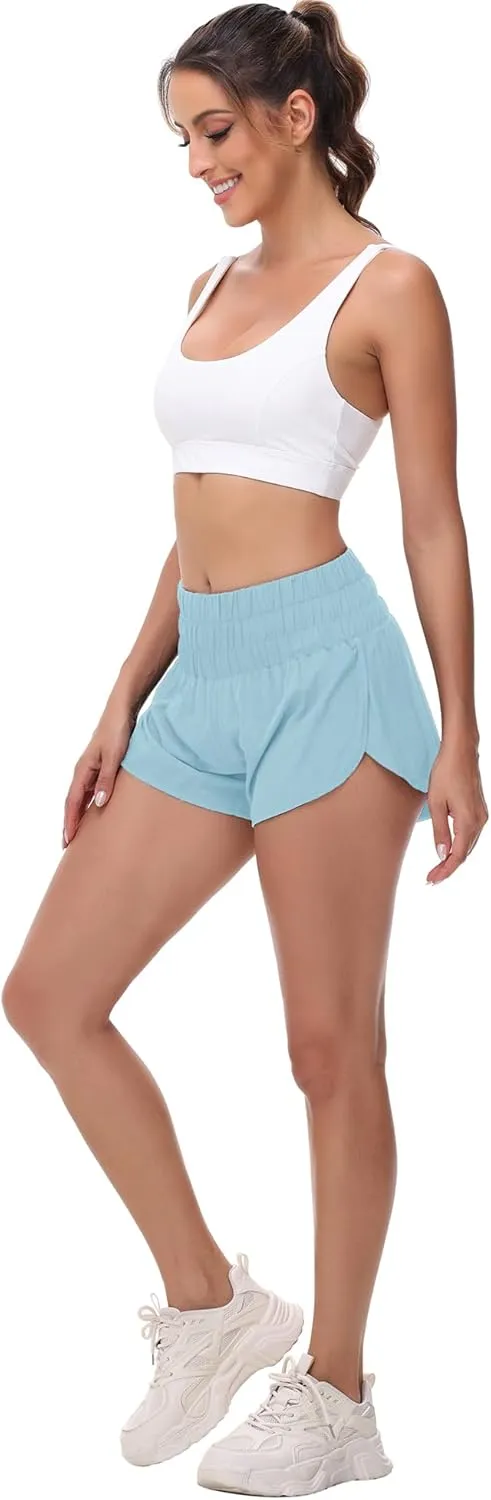 Aurefin Womens High Waisted Running Shorts,Quick Dry Split Athletic Shorts for Women Gym Workout Shorts with Mesh Liner