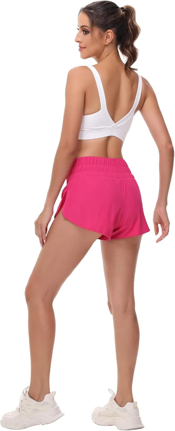 Aurefin Womens High Waisted Running Shorts,Quick Dry Split Athletic Shorts for Women Gym Workout Shorts with Mesh Liner