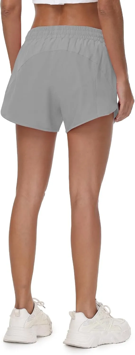 Aurefin Womens Running Shorts with Zip Pocket,Quick Dry Elastic Athletic Track Short for Women Lightweight Gym Workout Shorts