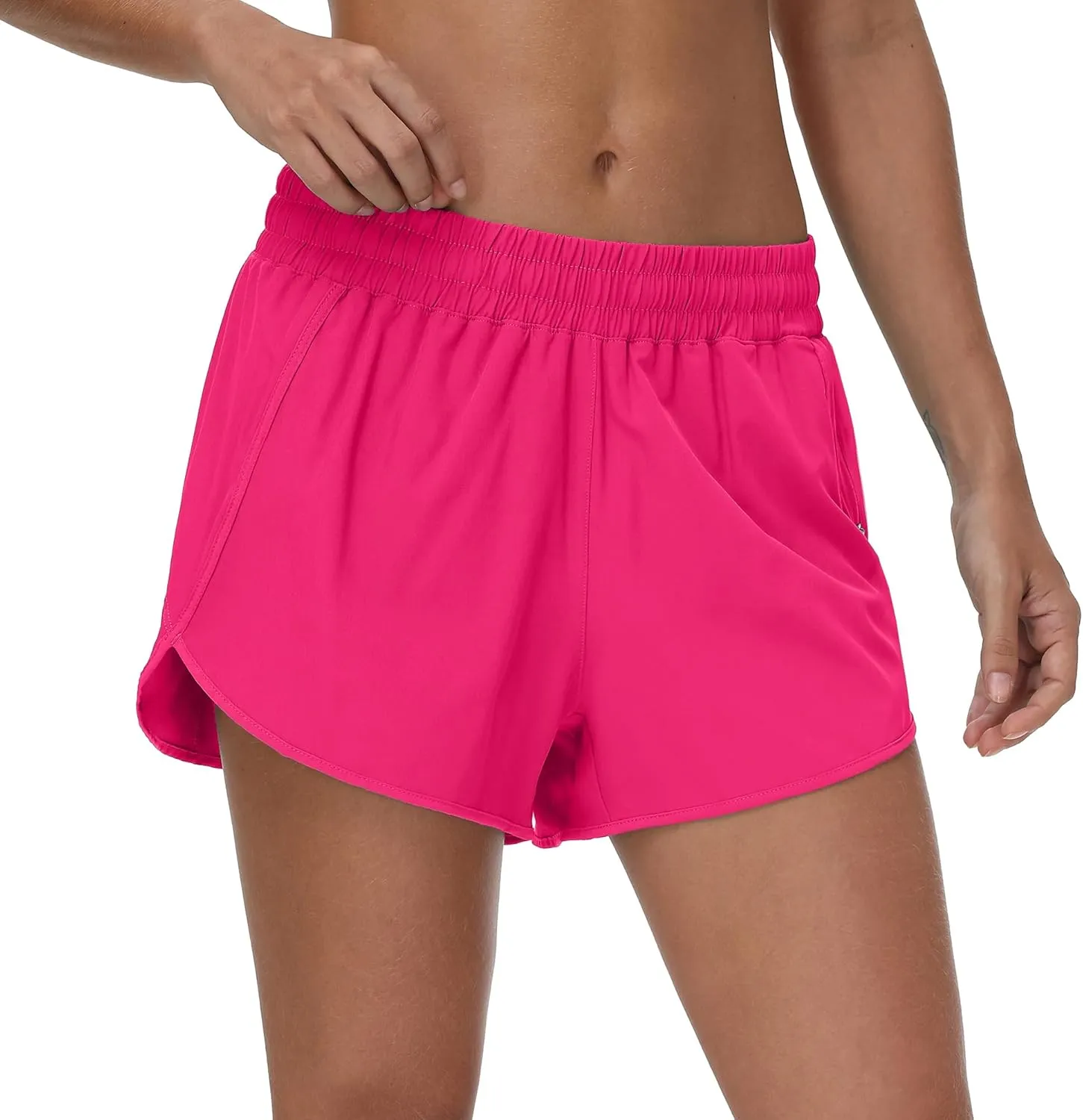 Aurefin Womens Running Shorts with Zip Pocket,Quick Dry Elastic Athletic Track Short for Women Lightweight Gym Workout Shorts