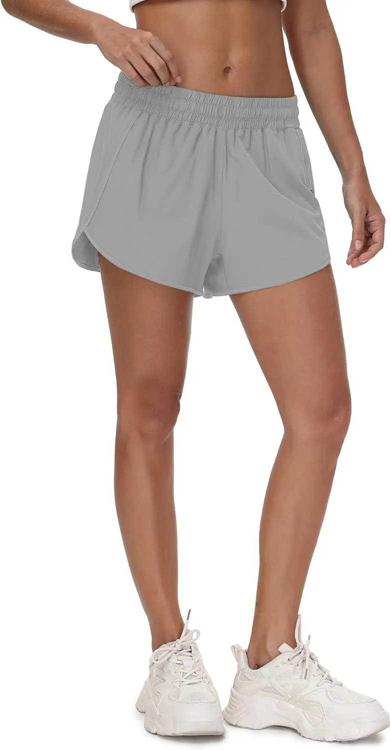 Aurefin Womens Running Shorts with Zip Pocket,Quick Dry Elastic Athletic Track Short for Women Lightweight Gym Workout Shorts