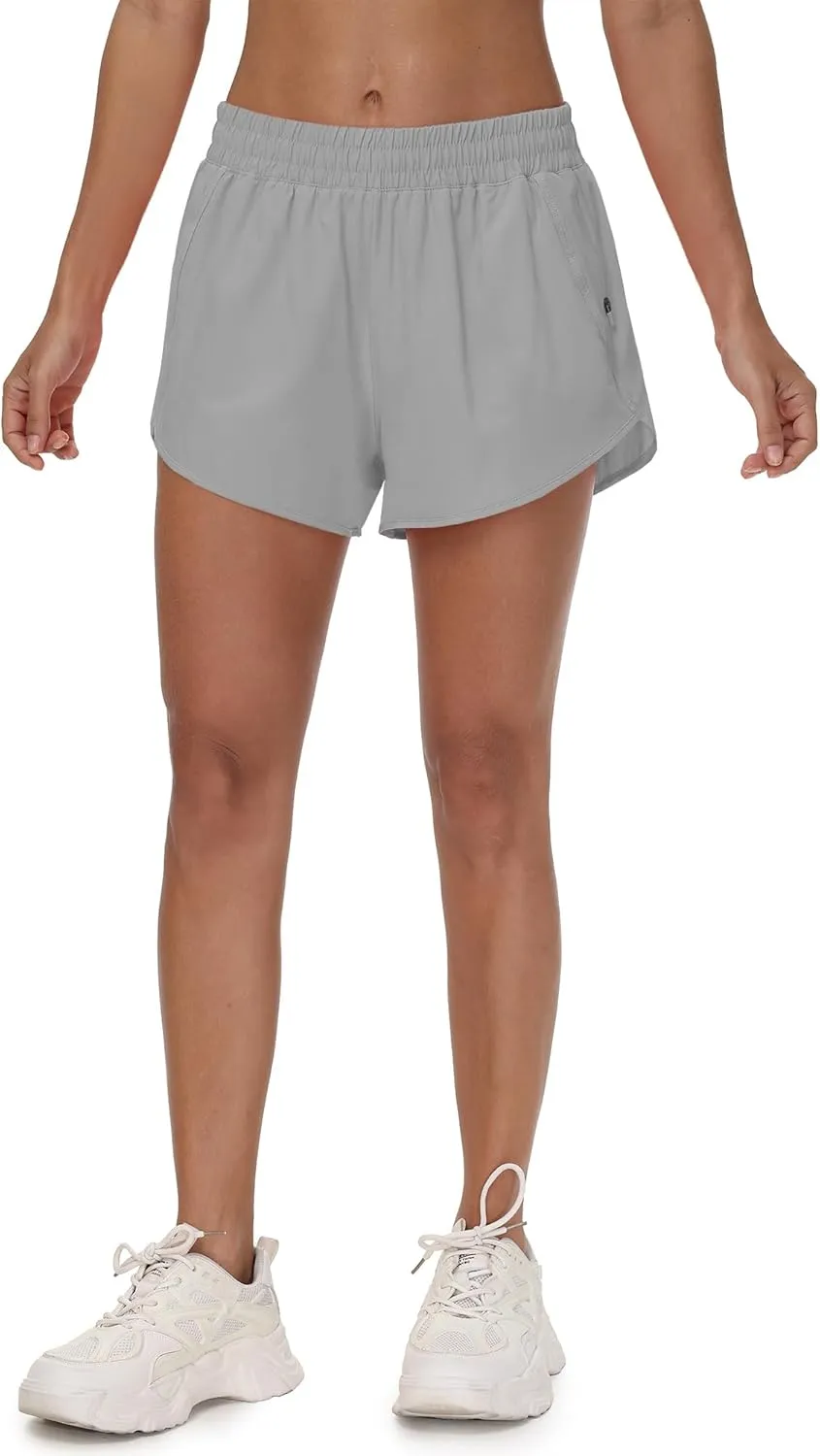 Aurefin Womens Running Shorts with Zip Pocket,Quick Dry Elastic Athletic Track Short for Women Lightweight Gym Workout Shorts