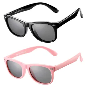 AZORB Kids Polarized Sunglasses TPEE Rubber Flexible Frame for Boys Girls Age 3-10, 100% UV Protection A1 Black Frame   All Pink Set 45 Millimeters