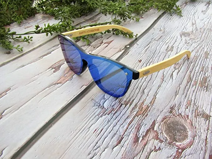 Bamboo Wood Sunglasses for Men and Women, Flat Mirror Wooden Sunglasses