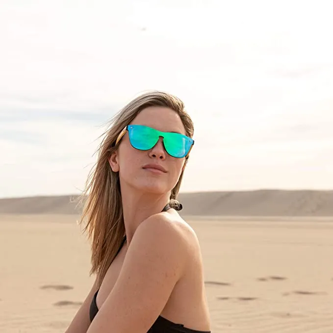 Bamboo Wood Sunglasses for Men and Women, Flat Mirror Wooden Sunglasses