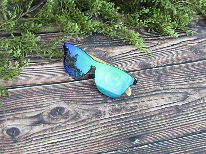 Bamboo Wood Sunglasses for Men and Women, Flat Mirror Wooden Sunglasses