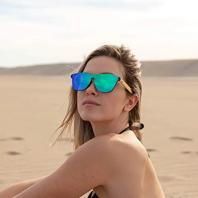 Bamboo Wood Sunglasses for Men and Women, Flat Mirror Wooden Sunglasses