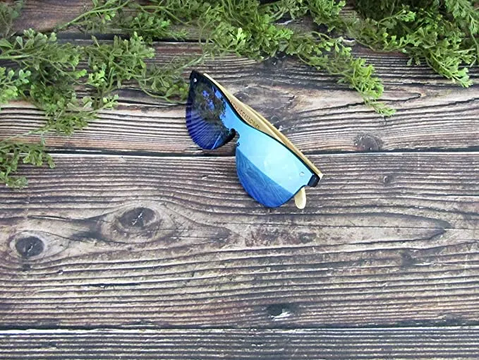 Bamboo Wood Sunglasses for Men and Women, Flat Mirror Wooden Sunglasses