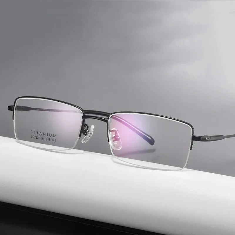 Bclear Men's Semi Rim Square Titanium Eyeglasses Lb7832
