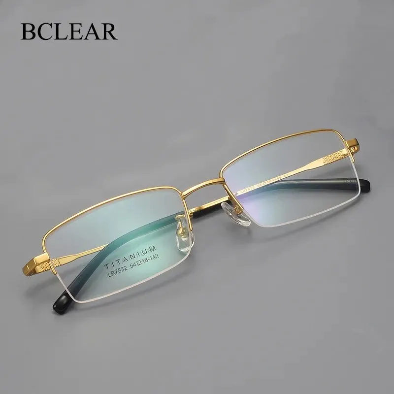 Bclear Men's Semi Rim Square Titanium Eyeglasses Lb7832