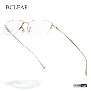 Bclear Men's Semi Rim Square Titanium Eyeglasses Lb7836