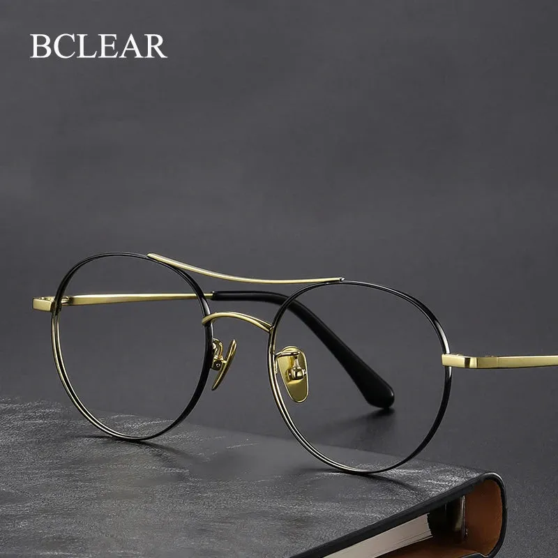 Bclear Unisex Full Rim Round Small Double Bridge Titanium Eyeglasses 86678