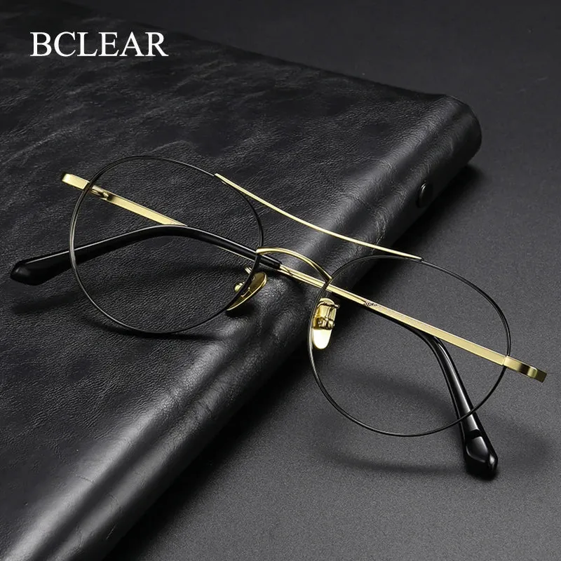 Bclear Unisex Full Rim Round Small Double Bridge Titanium Eyeglasses 86678