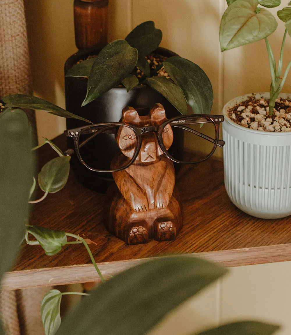 Bear Eyeglasses Holder Stand - Handcrafted Sheesham Wood by Matr Boomie