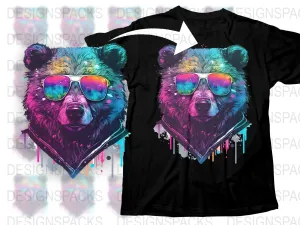 Bear Wearing Sunglasses with Colorful Splash Design Png Digital Download