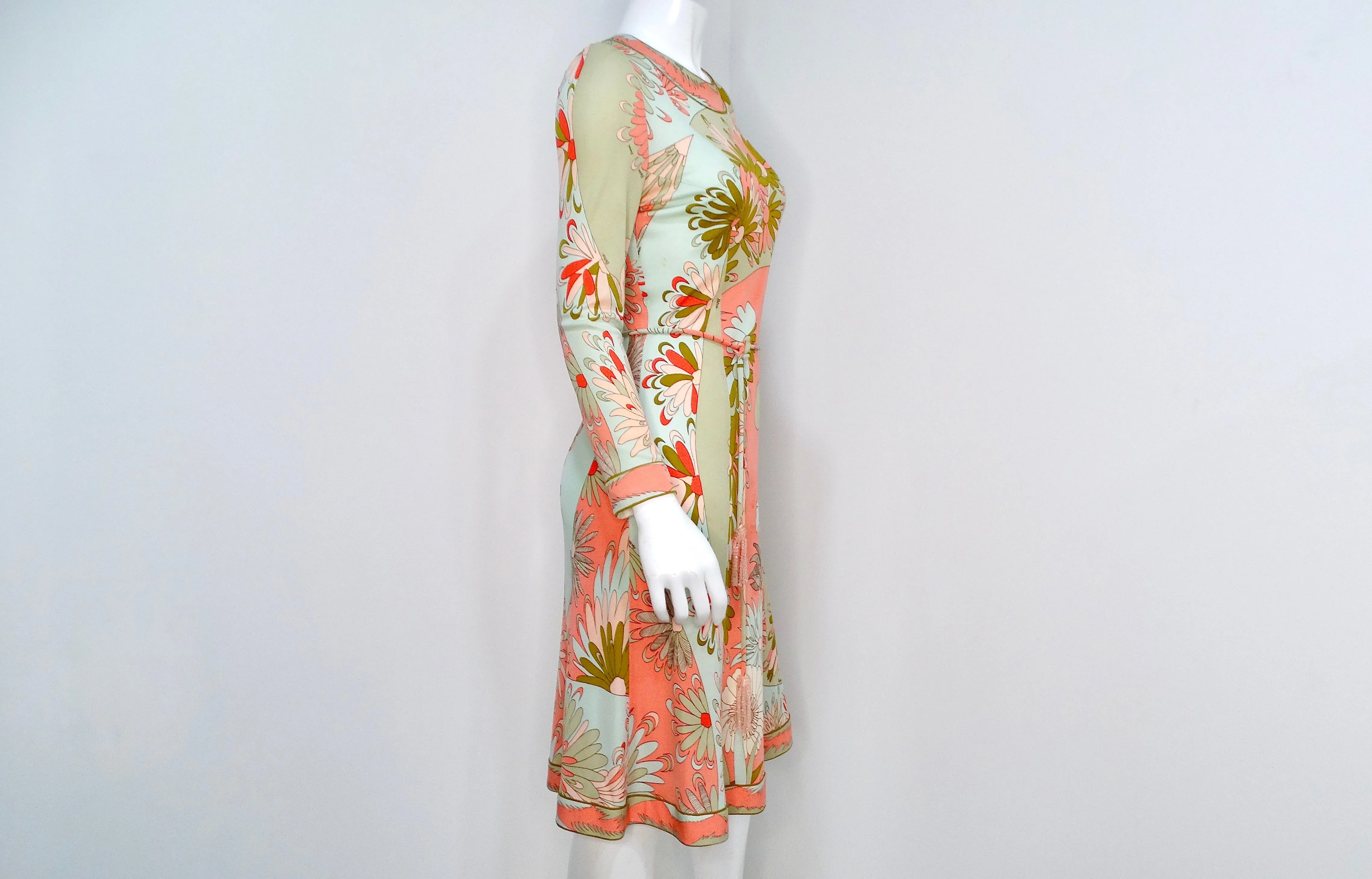 Bessi 1960s Multi-Color Groovy Floral Print Midi Dress With Belt