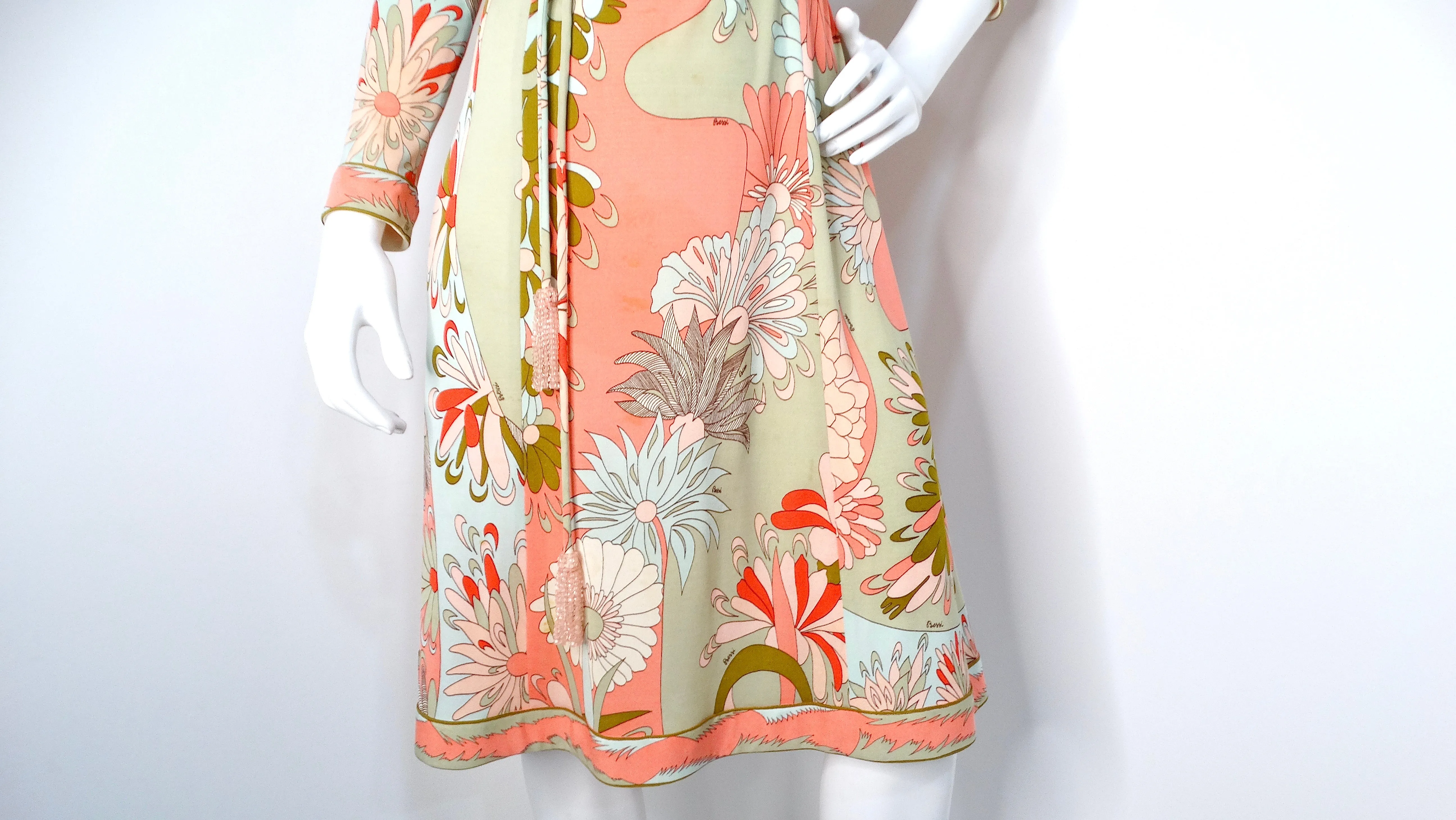 Bessi 1960s Multi-Color Groovy Floral Print Midi Dress With Belt